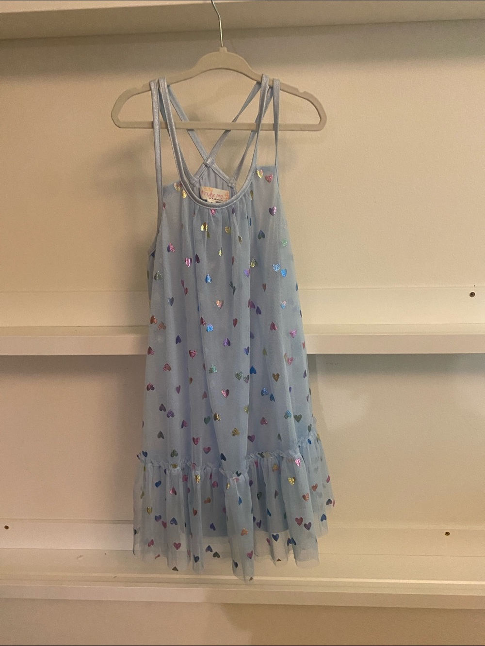 Truly Me Pale Blue Heart Print Tulle Dress